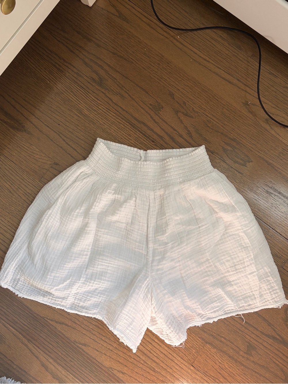 Michael Stars White Smocked-Waist High-Rise Shorts